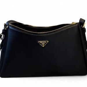 Prada Black Leather Shoulder Bag purse with Gold Hardware